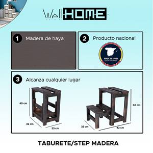 WELL HOME เก้าอี้บันไดไม้ 2 ขั้น รุ่นเวงเก้ 32x23x40 ซม. เฟอร์นิเจอร์ในบ้าน - Product Image 2