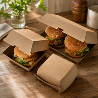 Kotak Burger Kertas Kraft Persegi Biodegradable Cetak Kustom dengan Tutup Engsel Kemasan Makanan Bawa Pulang Sekali Pakai