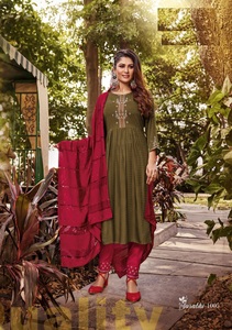 Nouvelle collection de kurtis en rayonne lourde avec bas en coton brodé et en lycra pour la vente en gros - Product Image 6