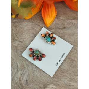 Southwest Handmade Multi Stone <b>Sterling</b> <b>Silver</b> Flower <b>Stud</b> <b>Earrings</b> - Product Image 3