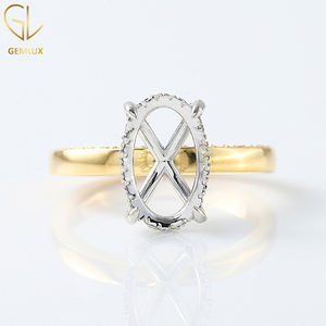 Bague de fiançailles Halo cachée en diamant taillé ovale semi-monté en laboratoire pour femme - Product Image 1