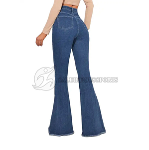 Pantalones vaqueros de algodón con parte inferior acampanada transpirable, pantalones vaqueros de moda personalizados para mujer, ropa de calle - Product Image 6