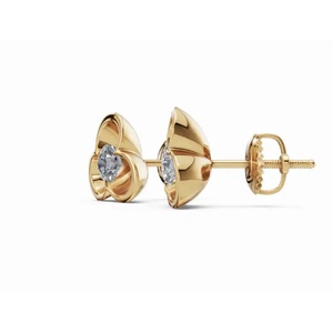 Pendientes Solitarios de Oro de 9 Quilates con Diseño Floral Radiante, Corte Redondo, Joyería Cultivada en Laboratorio, Proveedor Mayorista B2B para Exportación - Product Image 2