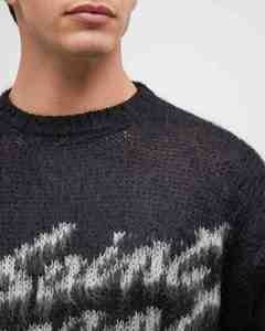 Pull en maille fourrée tendance d'hiver sur mesure en gros, pull en mélange de mohair, pull à logo, pull à col rond en mohair pour homme - Product Image 5