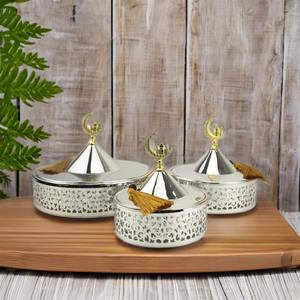 Coffret de luxe pour le Ramadan et l'Aïd avec couvercle en forme de croissant islamique, fait à la main, écologique, en métal, pour fruits secs - Product Image 1