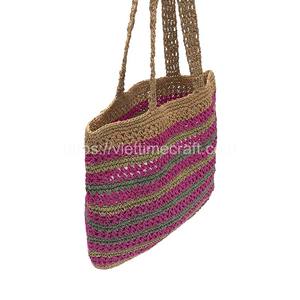 กระเป๋าถือชายหาดสไตล์วินเทจสีผสมฟางข้าวโพดมีซิปปิดแฟชั่นทันสมัยสองชิ้นแบบแฮนด์เมดฤดูร้อนขายส่งเวียดนาม - Product Image 4