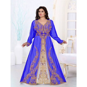Kaftan marroquí de tendencia, vestido Abaya de manga larga con cuello en V, bordado de Georgette, accesorio de ropa musulmana tradicional hecho en La India - Product Image 1
