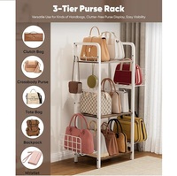 Étagère de rangement multifonctionnelle robuste en acier inoxydable, pliable et réglable, pour sacs à main, avec panier latéral et crochets