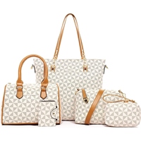 Set Tas Wanita Desainer Bergaya Solid Canvas dengan Ritsleting, Termasuk Tas Tote, Tas Selempang, Dompet, dan Pouch, Cocok untuk Perjalanan