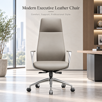 Chaise de bureau de direction en cuir PU de luxe, dossier haut, avec accoudoirs en alliage d'aluminium et 3 mécanismes de verrouillage