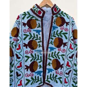 Reversible All-Season Suzani Embroidery Quilted <b>Jacket</b> for Women Cotton-Filled Varsity Style for Autumn and Winter <b>Suede</b> Coat - Product Image 5