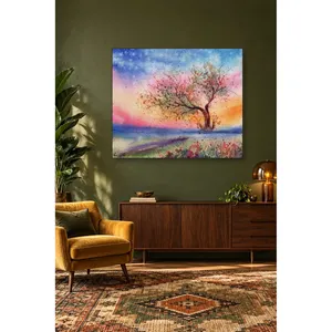 Impresión en lienzo de árbol en acuarela de Fida bajo cielo rosa - Product Image 4