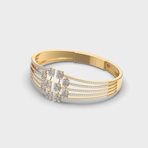 IGI Certified Multi-Row Baguette / Princess & Round Diamond Designer <b>Bracelet</b> in 18K White / Rose & Yellow Gold - Product Image 2