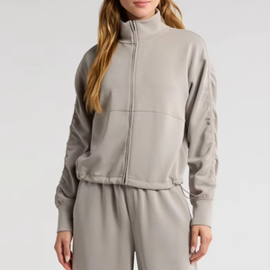 Vêtements à capuche à col montant pour entraînement en nylon imprimé décontracté de yoga à fermeture éclair pour femmes avec logo - Product Image 3