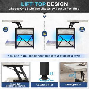 โต๊ะกาแฟโมเดิร์นสีขาว 4-in-1 แบบยกได้ พร้อมไฟ LED ลิ้นชักเก็บของ และระบบยกแก๊สปรับระดับได้ สำหรับห้องนั่งเล่นขนาดเล็ก - Product Image 5