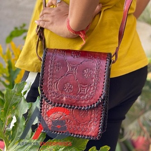 Indian Stylish Buffalo <b>Leather</b> <b>Tooled</b> Handbag Shoulder Bag Unique Handmade <b>Leather</b> Sling Bag - Product Image 1