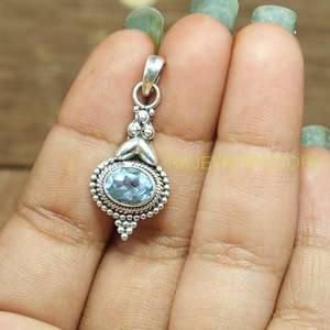 Blue Topaz 925 Sterling Silver Handmade Vintage Style Oval Gemstone Pendant Jewelry gift for women Unisex <b>Girlfriend</b> Her - Product Image 5
