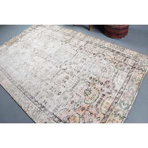 Alfombra turca vintage grande de 5,3x8,5 pies, forro de látex de lana beige blanco, estilo Tabriz, retazos rectangulares para adolescentes de 5x8' - Product Image 4