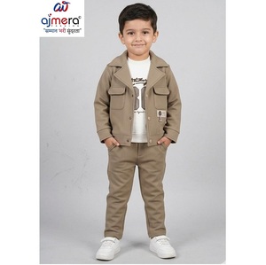 Ensemble veste et pantalon en velours côtelé pour garçons Ajmera, couleur beige unie, style décontracté chic, vêtements d'hiver pour enfants - Product Image 1