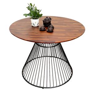 Antique-Style 100/120cm Round Acacia <b>Wood</b> <b>Table</b> with Iron Legs Extendable Resin <b>Top</b> Living Room Furniture-BA68148 - Product Image 1