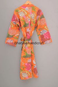 Hot Selling Women's Long Cotton Kantha Robe Jacket Floral Quilted Beach Wear Dress with <b>Belt</b> Closure for Winter - Product Image 4