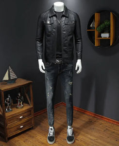 Veste d'hiver en cuir véritable pour homme, poches personnalisées à l'avant, boutons personnalisés, imperméable, matériau de haute qualité, prix de gros, noir - Product Image 5