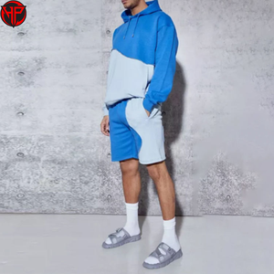 Conjunto Deportivo de Felpa para Hombre con Bloques de Color, Sudadera con Capucha, Pantalones Jogger, Ropa Deportiva Informal de Punto, Conjunto de Shorts Holgados para Gimnasio - Product Image 3