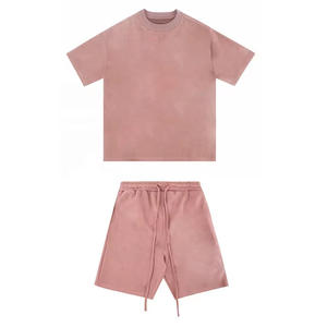 Sweat à capuche et short délavés à l'acide vierge en polaire unie de haute qualité personnalisés en gros Survêtement deux pièces unisexe court à capuche - Product Image 6