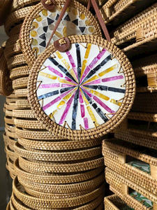 Mother of Pearl Inlay Rattan <b>Bag</b> Shell Inlaid Rattan Purse - Product Image 5