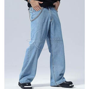 Pantalon en jean ample à jambes larges pour hommes sur mesure nouveauté style décontracté avec motif droit léger à taille moyenne - Product Image 5