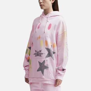 Femmes hommes surdimensionné coton Streetwear pleine fermeture éclair à capuche graphique imprimé sweat strass détail avant à capuche pour l'hiver - Product Image 3