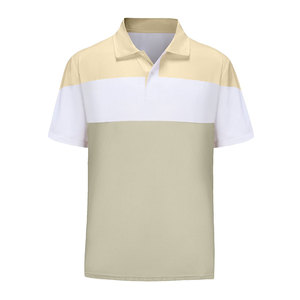 Elegant Beige White Polo Shirt Soft Breathable Fabric <b>Classic</b> Collar Short Sleeve Comfortable Casual Daily Wear - Product Image 1