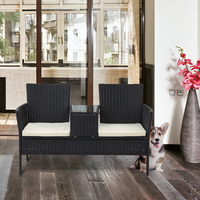 Ensemble de meubles de conversation causeuse, coussins et table basse intégrée, petit siège 2 en 1 pour 2 personnes pour porche, balcon,
