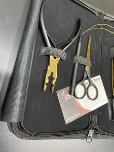 Kit d'outils d'extension de cheveux avec logo personnalisé en or noir ensemble ciseaux en acier inoxydable et pince de sectionnement avec pince à logo - Product Image 2