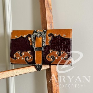 การออกแบบใหม่แกะสลักมือเครื่องมือกระเป๋าสตางค์คลัทช์มีสไตล์หนังแท้กระเป๋าสตางค์การออกแบบใหม่หลายใช้กระเป๋าสตางค์หนังตะวันตก - Product Image 1