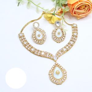 Clásico de alta calidad chapado en oro piedra Look diseño Moissanite collar pendientes conjunto mujeres tradicional boda compromiso regalo - Product Image 3