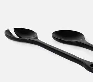 Luxury Handcrafted <b>Matte</b> Black Wooden Salad Server Set Large Long Handle Mixing Spoon And Serving Fork For Kitchen Dining <b>Table</b> - Product Image 6