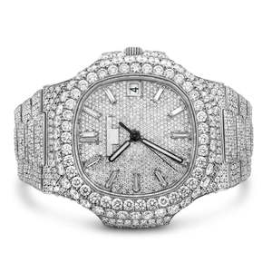 Fully Iced Square Hip Hop Bling Moissanite Diamond Stainless Steel <b>Watch</b> with Glass Dial and Yellow Gold Band - Product Image 2