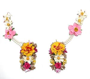 Pakistani Bridal Floral Jewelry Mehndi <b>Set</b> for Haldi Function with Handmade Necklace Ring <b>Earrings</b> <b>and</b> Tikka - Product Image 3