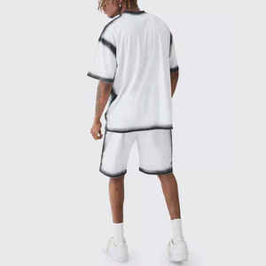 El más nuevo diseño 100% algodón lavado ácido Sun Faded Men's Twin Set Custom Logo Camisas y pantalones cortos Set Color blanco Relaxed Fit Comfort - Product Image 4