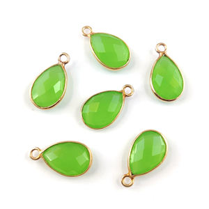 Colgante de bisel de Calcedonia verde 12x9mm pera Briolette oro rosa y chapado en rodio hecho a mano 925 plata esterlina encanto bisel conjunto - Product Image 1