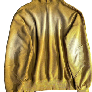 Sweat à capuche zippé pour homme, en molleton de coton délavé jaune, style streetwear surdimensionné, effet délavé soleil, personnalisable avec logo, style zippé intégral pour homme - Product Image 6