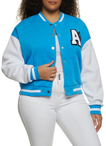 Chaqueta universitaria con logotipo personalizado para mujer, 100%, poliéster brillante, piel de oveja, transpirable, de punto, para exteriores, informal, de talla grande, de algodón - Product Image 4