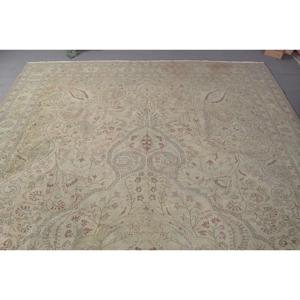 พรมวินเทจขนาดใหญ่พิเศษ 7.1x13.6 ฟุต สีเบจลายปะติดแบบตุรกี - Product Image 4