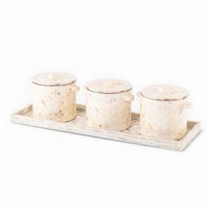 Pot de rangement multifonction en nacre bohème fait à la main avec incrustations de coquillages pour la maison, la table, la cuisine, la salle de bain, origine Vietnam - Product Image 1