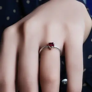 Silver Heart-Cut Ruby <b>Ring</b> <b>for</b> <b>Women</b> Rhodium Plated Emerald Cut Emerald White Yellow Platinum <b>Set</b> Various Colors Gold Gift - Product Image 3