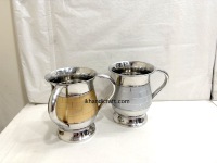 Copa de Lavado Judía de Acero Inoxidable 304 con Doble Asa, Colección Diva, Personalizada, Hecha a Mano, Pulida, con Diseño Geométrico, Superventas