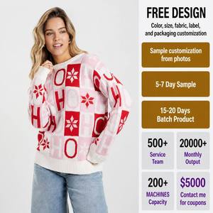 Pull FNJIA pour <span class=keywords><strong>femme</strong></span>, col rond, style <span class=keywords><strong>maillot</strong></span> de football, motif de Noël original, pull de Noël, motif de lettres de dessin animé, sweat-shirt d'hiver - Product Image 1