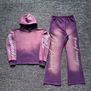 Conjunto Deportivo Urbano para Hombre, Estilo Vintage, Lavado Ácido, Sudadera con Bordado Personalizado, Pantalones de Chándal Acampanados y Chaqueta con Cremallera y Capucha - Product Image 6