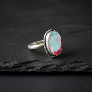 Bague tendance en argent sterling 925 plaqué or 18 carats avec pierre précieuse Quartz Aura d'ange 10x14mm ovale pour les mariages, les fêtes, les anniversaires, les cadeaux - Product Image 4